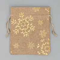 Мешочек подарочный холща &laquo;Золотые снежинки&raquo;, тиснение, 10 х 12 см +/- 1.5 см