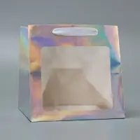 Пакет для торта с квадратным дном и окном, голографический, 20&times;20&times;20 см