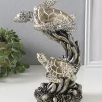 Сувенир полистоун "Морские черепахи в кораллах" бронза с белой патиной 14х12,5х21 см