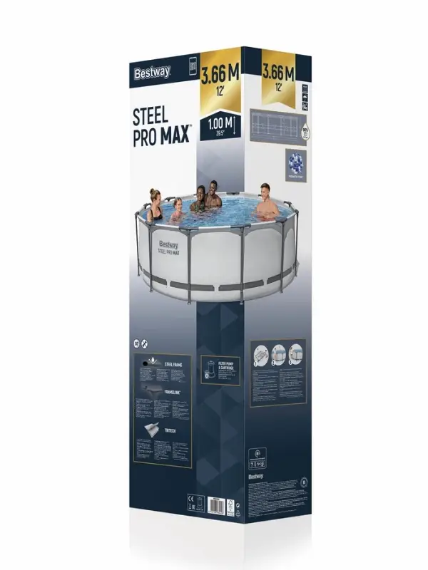 Бассейн каркасный Steel Pro MAX, 366&times;100 см, фильтр-насос, круглый, 56260 Bestway