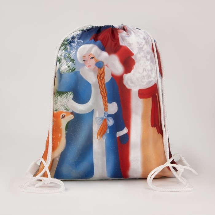 Новый год 2025. Новогодний мешок на шнурке «Дед Мороз и Снегурочка», цвет синий/разноцветный