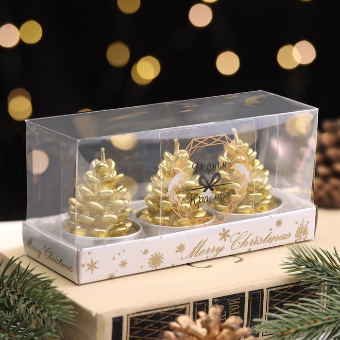 Набор свечи новогодние   Набор свечи новогодние  "Шишка золотая", 4×6 см, 3 шт