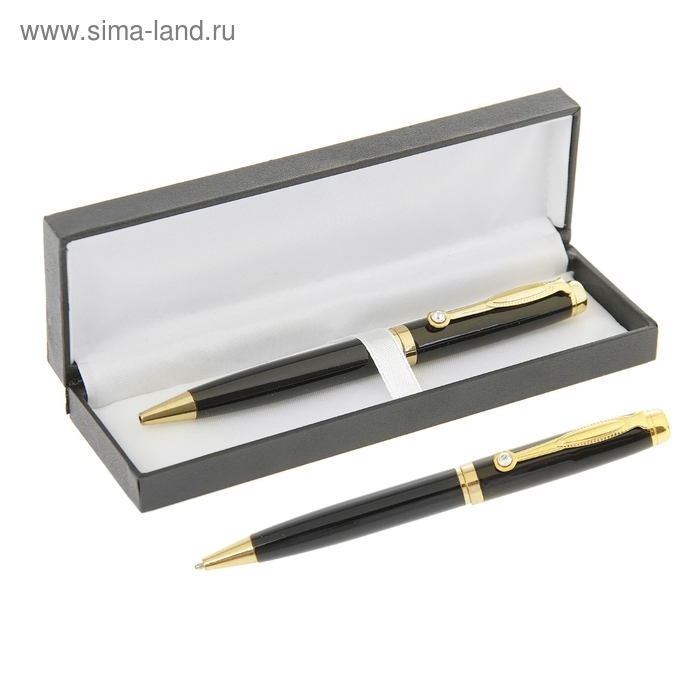 Ручка шариковая, подарочная, в кожзам футляре, поворотная, Ручка шариковая, подарочная, в кожзам футляре, поворотная, "Файт", чёрный с золотом