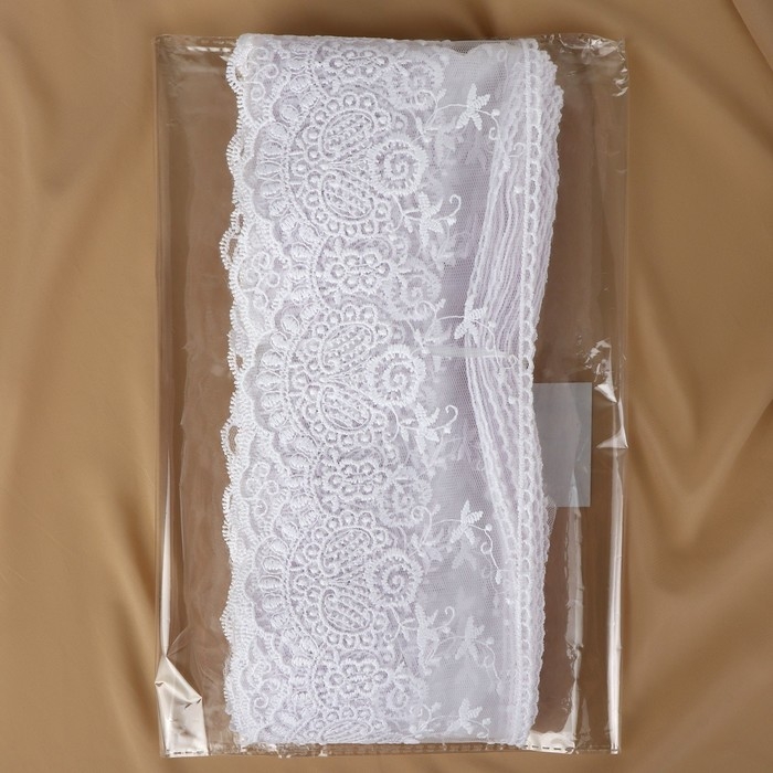 Кружево на сетке, 125 мм × 11 ± 1 м, цвет белый Кружево на сетке, 125 мм × 11 ± 1 м, цвет белый