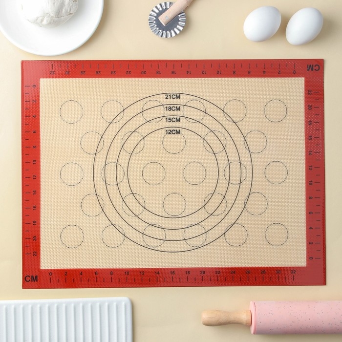 Силиконовый коврик армированный двусторонний с разлиновкой «Пекарь», 30×40 см, цвет бежевый Силиконовый коврик армированный двусторонний с разлиновкой «Пекарь», 30×40 см, цвет бежевый