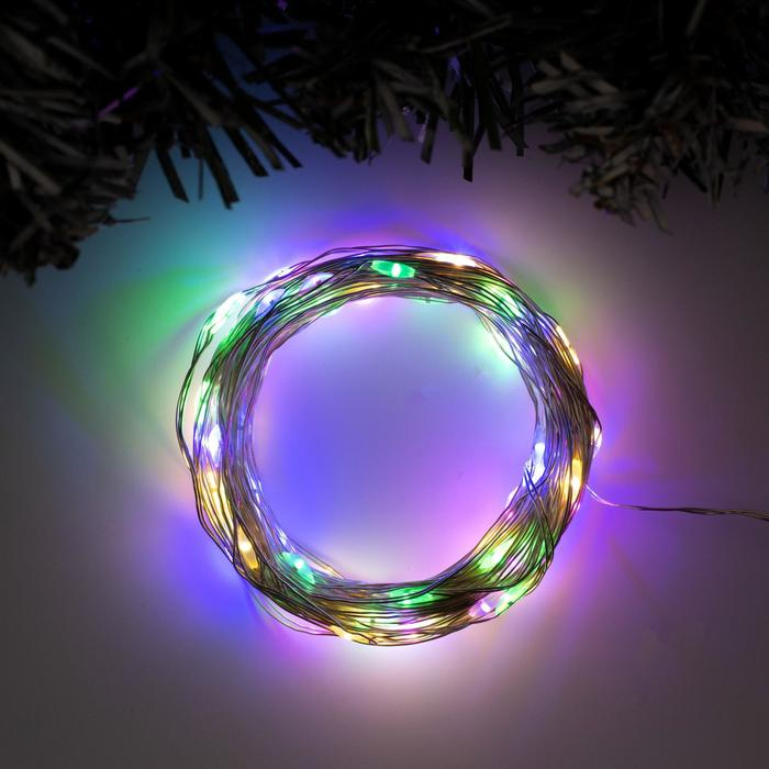 Гирлянда «Нить» 10 м роса, IP20, серебристая нить, 100 LED, свечение мульти, 12 В Гирлянда «Нить» 10 м роса, IP20, серебристая нить, 100 LED, свечение мульти, 12 В