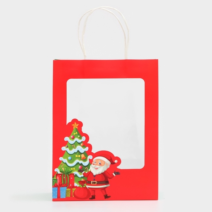 Пакет подарочный новогодний с окном Пакет подарочный новогодний с окном "Дед мороз" 19 х 26 х 13 см.