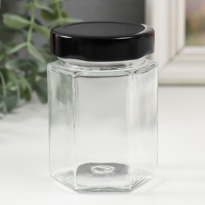 Банка для свечей стекло с крышкой Банка для свечей стекло с крышкой "Шестигранник" прозрачная 150 мл 5,8х5,8х9 см