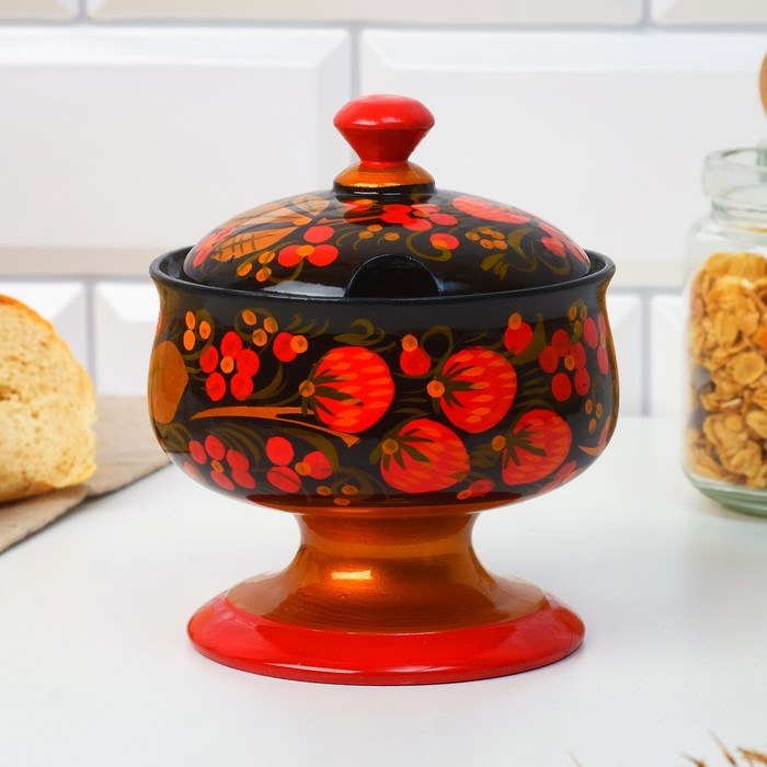 Сахарница «Ягодка» на ножке, 12×9 см, хохлома