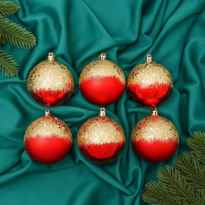 Набор шаров пластик d-8 см, 6 шт Набор шаров пластик d-8 см, 6 шт "Волшебство" красный