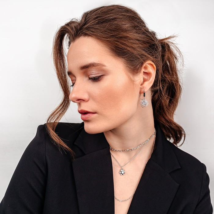 Серьги со стразами &laquo;Циркония&raquo; роза, цвет белый в серебре