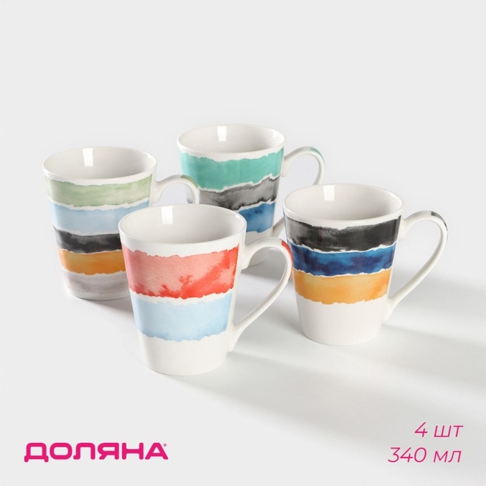 Набор кружек фарфоровых Доляна «Цветной дым», 4 предмета: 340 мл Набор кружек фарфоровых Доляна «Цветной дым», 4 предмета: 340 мл