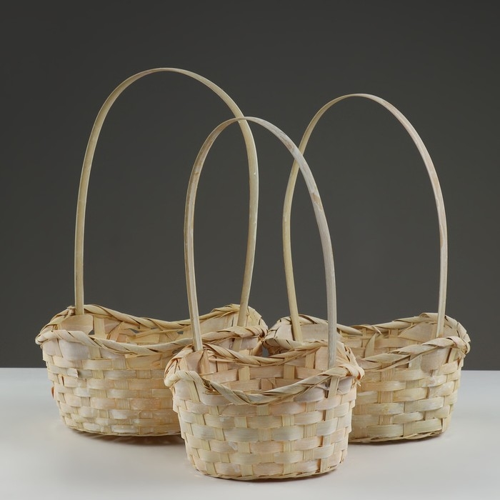 Набор корзин, 19х7,5х9,5/31 см, 22х9х11/34 см, 24х9х11,5/35 см, 3 шт, жёлтые, бамбук Набор корзин, 19х7,5х9,5/31 см, 22х9х11/34 см, 24х9х11,5/35 см, 3 шт, жёлтые, бамбук