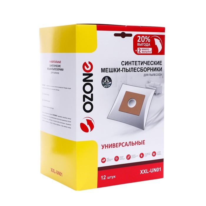 Универсальный Мешок-пылесборник XXL-UN01 Ozone для пылесоса, фланец 100х130, 12 шт + 2 микр 1049582 Универсальный Мешок-пылесборник XXL-UN01 Ozone для пылесоса, фланец 100х130, 12 шт + 2 микр 1049582