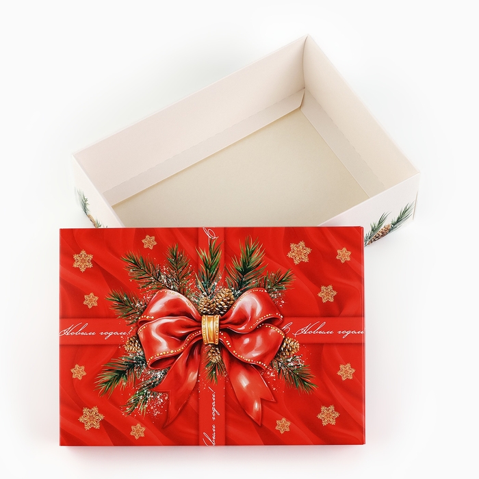 Коробка подарочная новогодняя складная «С новым годом», бант, 21 х 15 х 7 см, Новый год Коробка подарочная новогодняя складная «С новым годом», бант, 21 х 15 х 7 см, Новый год