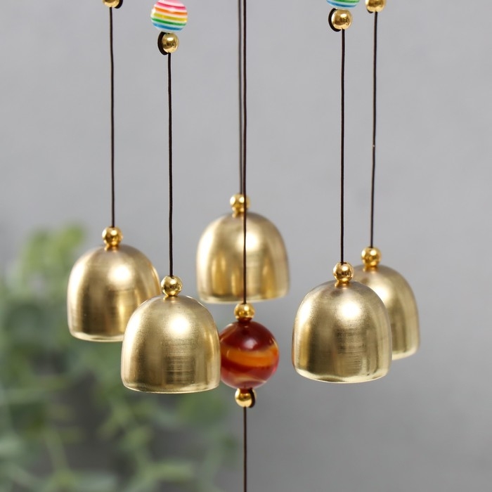 Музыка ветра металл Музыка ветра металл "Ганеша в золотом цветке" 5 колокольчиков 56х8 см