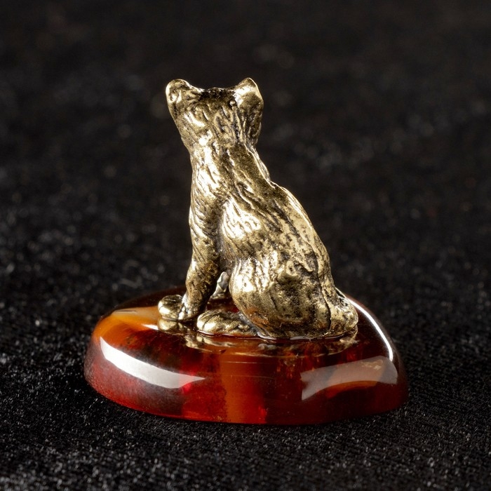 Сувенир Сувенир "Кошка", латунь, янтарь