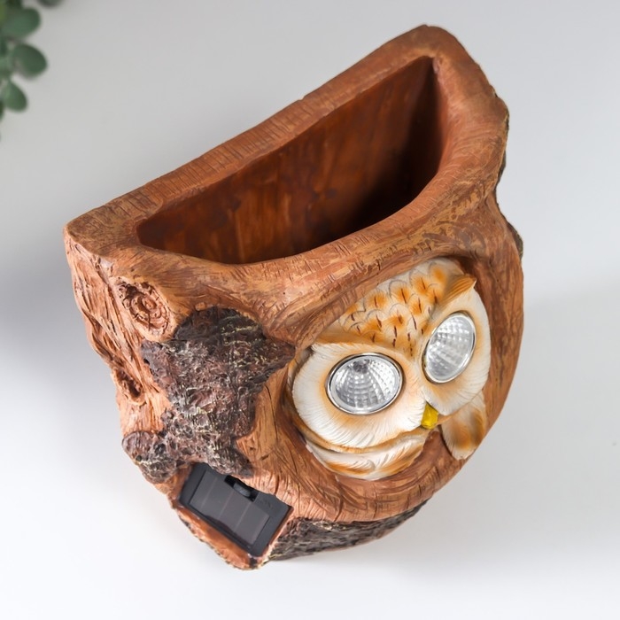 Сувенир полистоун свет Сувенир полистоун свет "Маленький филин в дупле" от солнечной батареи 17х12,5х18 см