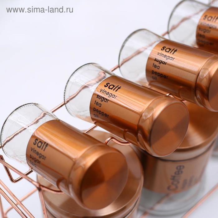 Набор банок стеклянных для сыпучих продуктов «Стиль», 28×12×31 см, на подставке, 8 шт, цвет бронзовый