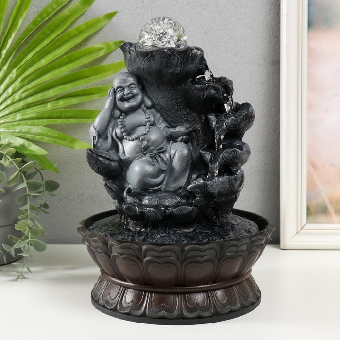 Фонтан настольный от сети, подсветка Фонтан настольный от сети, подсветка "Хотей в сером лежит на слитках золота" 21х21х30 см