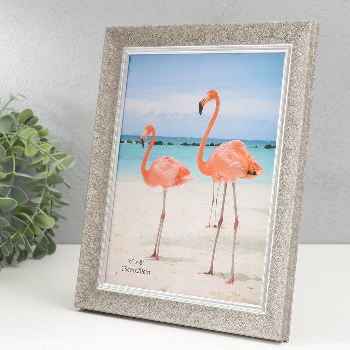 Фоторамка пластик 15х20 см Фоторамка пластик 15х20 см "Серая мраморная крошка" серебристая обводка 24х19 см