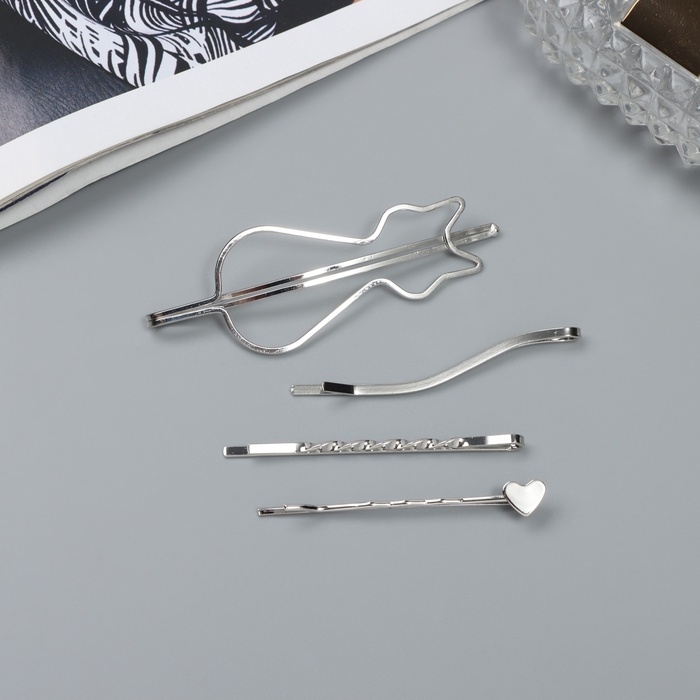 Невидимка для волос  Невидимка для волос "Тириль" (набор 4 шт) котик, 5,5 и 6,5 см, серебро