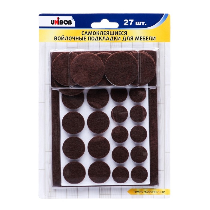 Самоклеящиеся войлочные подкладки для мебели UNIBOB темно - коричневые, 27шт Самоклеящиеся войлочные подкладки для мебели UNIBOB темно - коричневые, 27шт