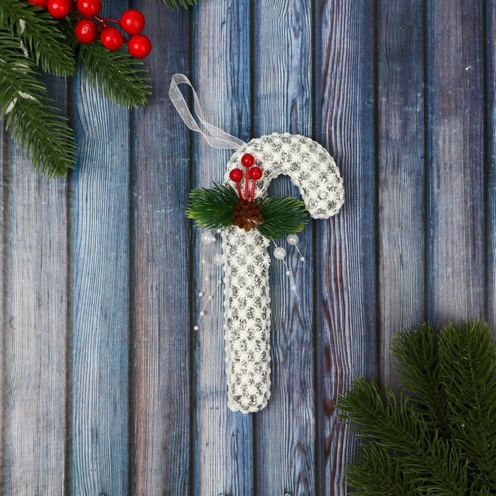 Украшение ёлочное Украшение ёлочное "Леденец " блеск, 7х15 см, белый