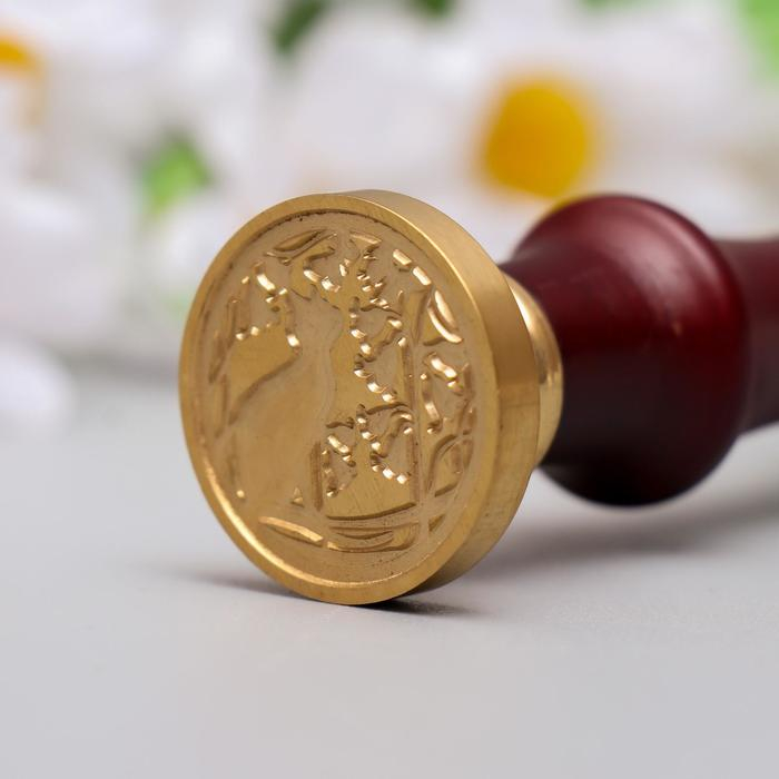 Печать для сургуча с деревянной ручкой "Кот и вьюнок" 9х2,5х2,5 см