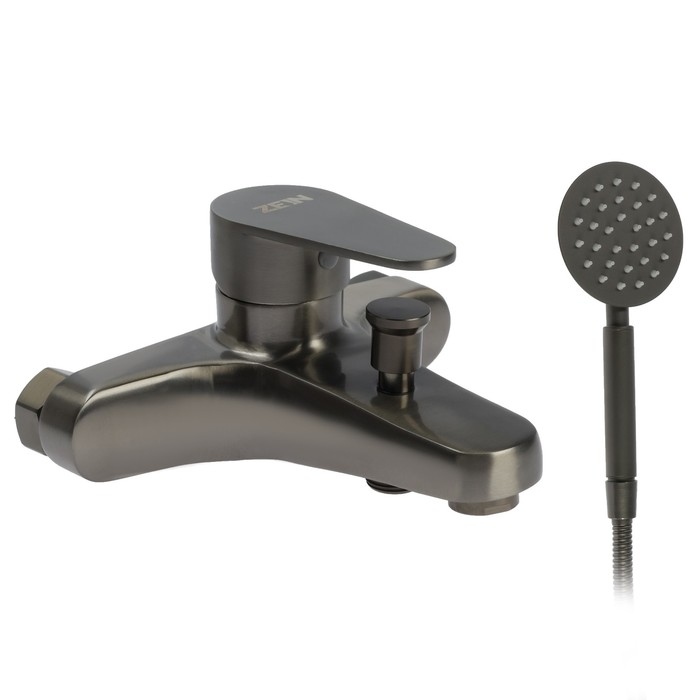Смеситель для ванны ZEIN Z3836, однорычажный, душевой набор, графит Смеситель для ванны ZEIN Z3836, однорычажный, душевой набор, графит