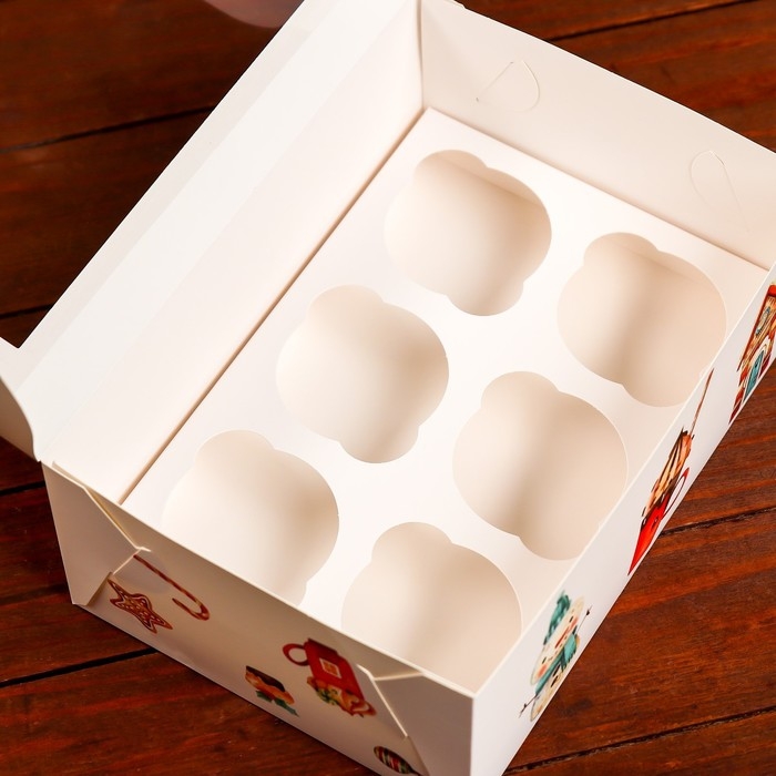 Новый год. Коробка для 6 капкейков с окном  Новый год. Коробка для 6 капкейков с окном "Рождественский домик", 25 х 17 х 10 см, упаковка