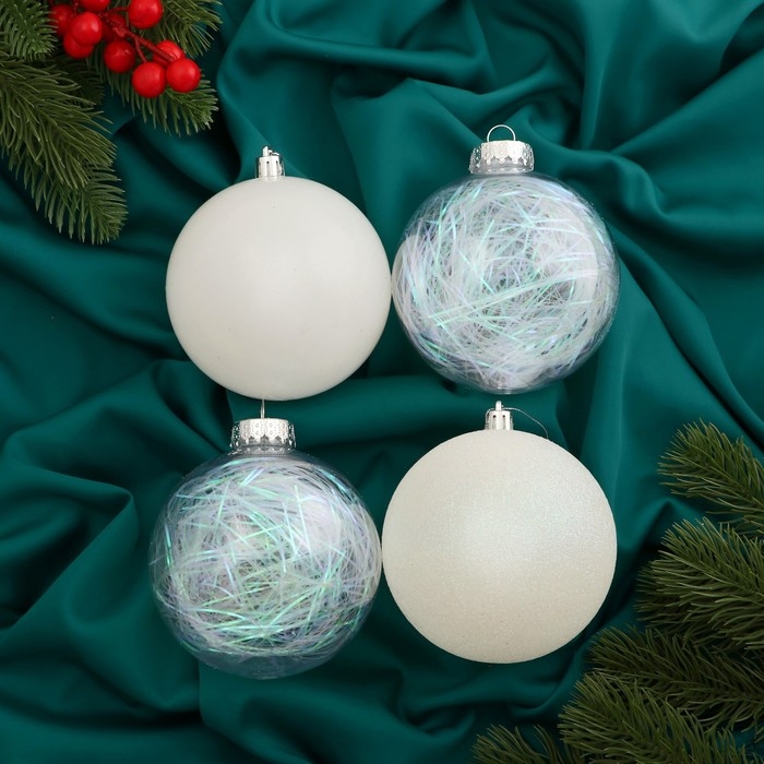 Набор шаров пластик d-10 см, 4 шт "Мелодия" диско ассорти, белый