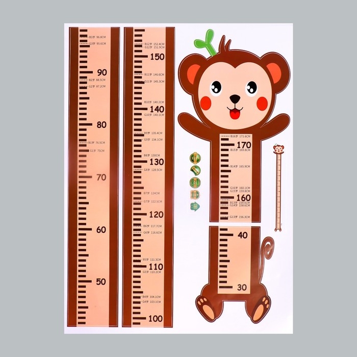 Наклейка пластик интерьерная цветная ростомер  Наклейка пластик интерьерная цветная ростомер "Обезьянка" 45x60 см
