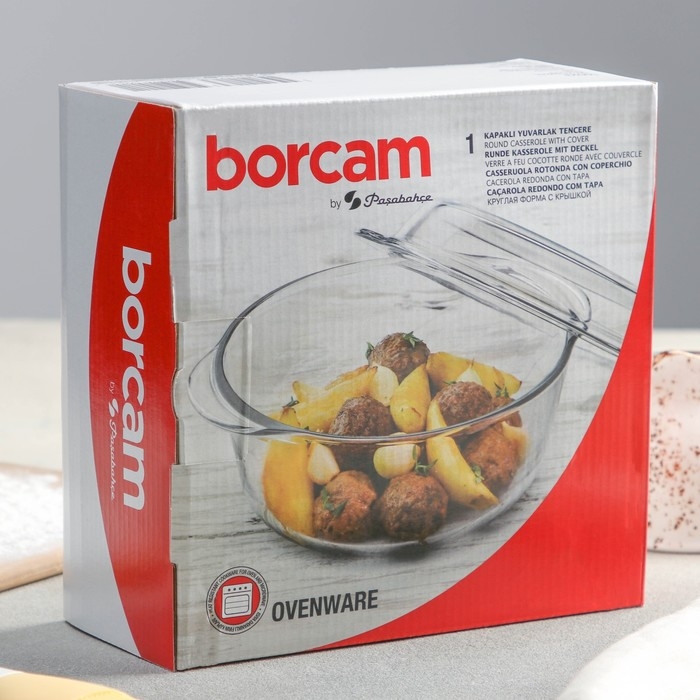 Кастрюля из жаропрочного стекла для запекания Borcam, 1,5 л, с крышкой Кастрюля из жаропрочного стекла для запекания Borcam, 1,5 л, с крышкой