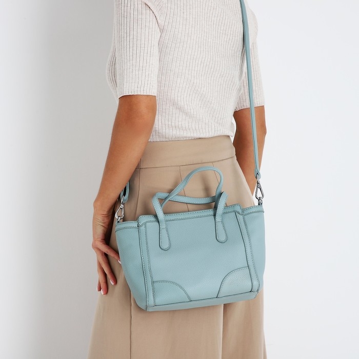 Сумка женская тоут на молнии, цвет бирюзовый