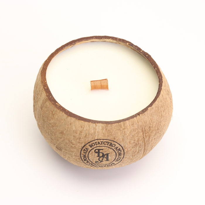 Свеча в кокосе ароматическая, сладкий апельсин и лайм, соевый воск, 8х10 см, в коробке Свеча в кокосе ароматическая, сладкий апельсин и лайм, соевый воск, 8х10 см, в коробке