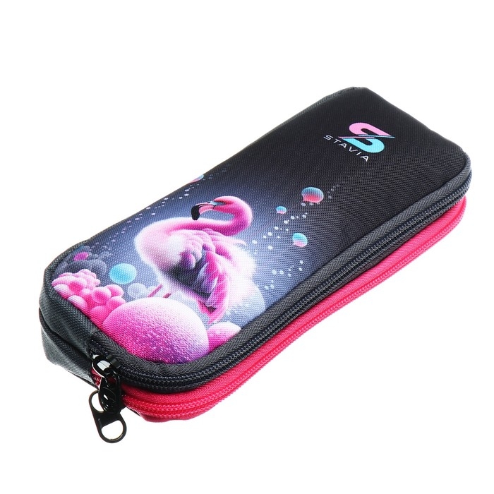 Пенал мягкий, 2 отделения, объёмный, 90 х 220 х 40 мм, Stavia Пенал мягкий, 2 отделения, объёмный, 90 х 220 х 40 мм, Stavia "Фламинго" серый/розовый 86225