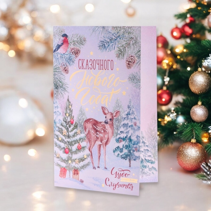 Открытка Открытка "Сказочного Нового Года!" тиснение, олень, 18 х 12 см