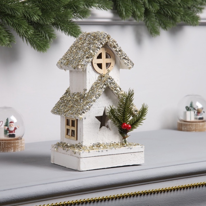 Фигура деревянная Фигура деревянная "Хижина", 23х10х13 см, 3 LED, батарейки AAx2 (не в комплекте), свечение теплое белое