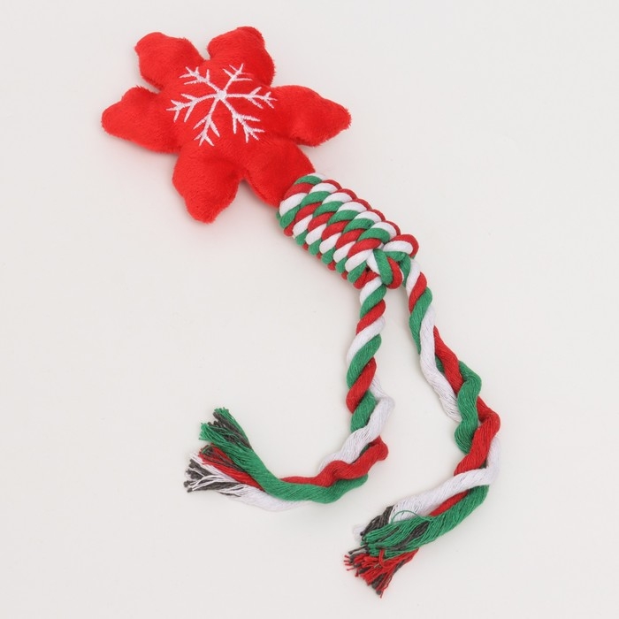 Игрушка пищащая, мягкая для собак  Игрушка пищащая, мягкая для собак "Снежинка" с канатом, 32 см