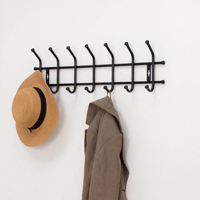 Вешалка настенная на 7 крючков, 69×21,5 см, цвет чёрный Вешалка настенная на 7 крючков, 69×21,5 см, цвет чёрный
