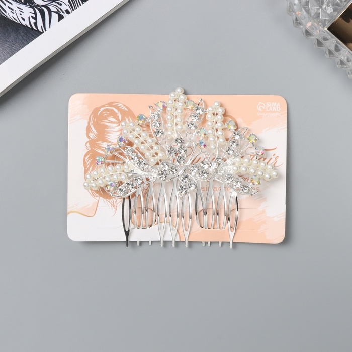 Гребень для волос  Гребень для волос "Келли" бабочка, 8х6 см, серебро