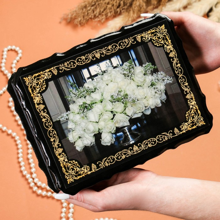 Шкатулка «Белые розы», 17×23×6 см, лаковая миниатюра Шкатулка «Белые розы», 17×23×6 см, лаковая миниатюра