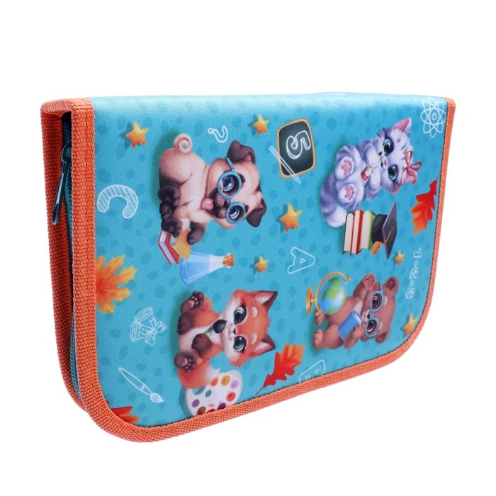 Пенал 3 секции, вкладка внутри, 140 х 210 х 40 мм, тканевый, Calligrata TOP Block Пенал 3 секции, вкладка внутри, 140 х 210 х 40 мм, тканевый, Calligrata TOP Block "Зверята"