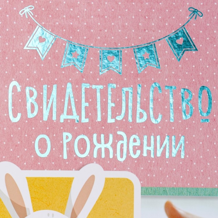 Свидетельство о рождении Свидетельство о рождении "Кролик" тиснение, розовый тон, А4