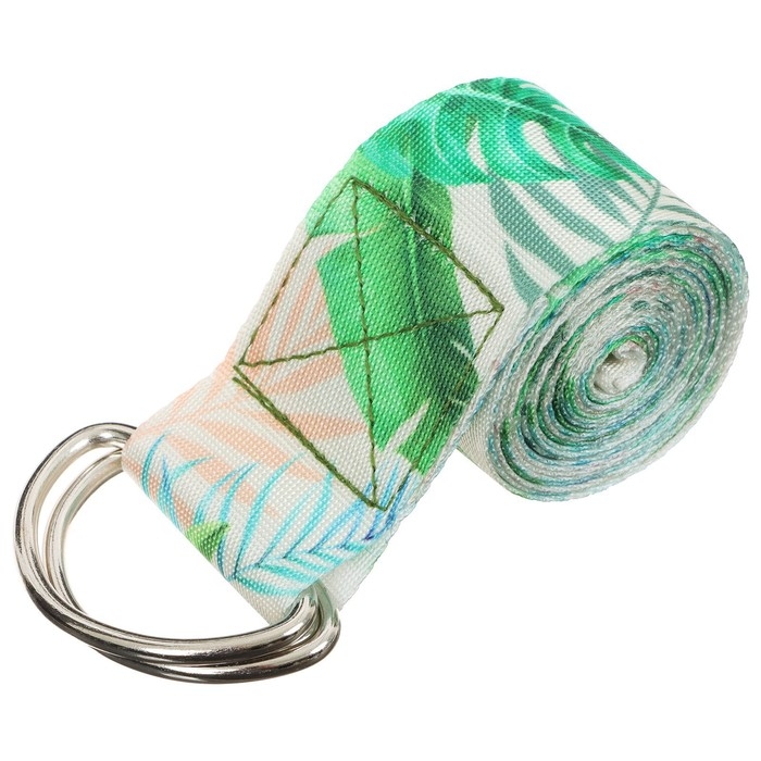 Ремень для йоги Sangh Tropics, 180х4 см, цвет зелёный Ремень для йоги Sangh Tropics, 180х4 см, цвет зелёный