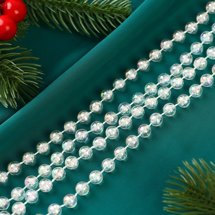Бусы на ёлку 2,7 м d-5 мм Бусы на ёлку 2,7 м d-5 мм "Льдинка" классика, прозрачный перламутр