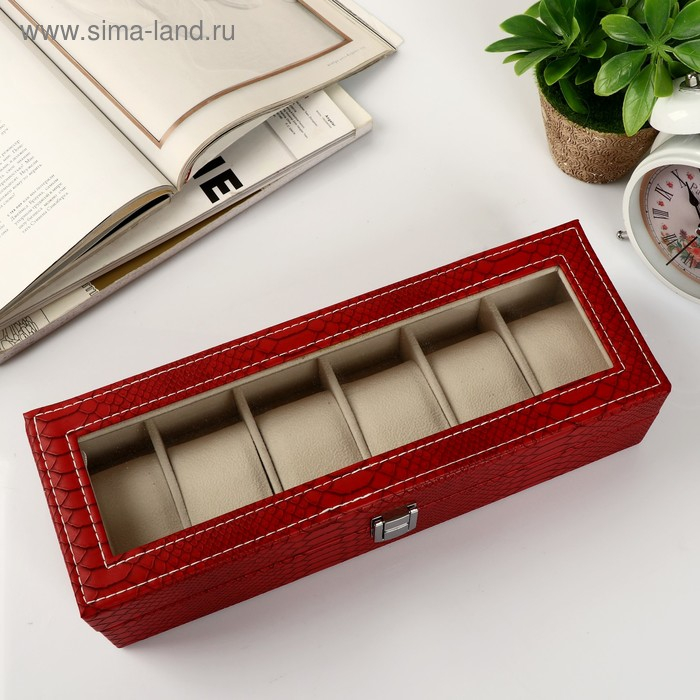 Шкатулка кожзам под часы 6 отделений Шкатулка кожзам под часы 6 отделений "Питон бордовый с прожилками" 11х31х7,5 см