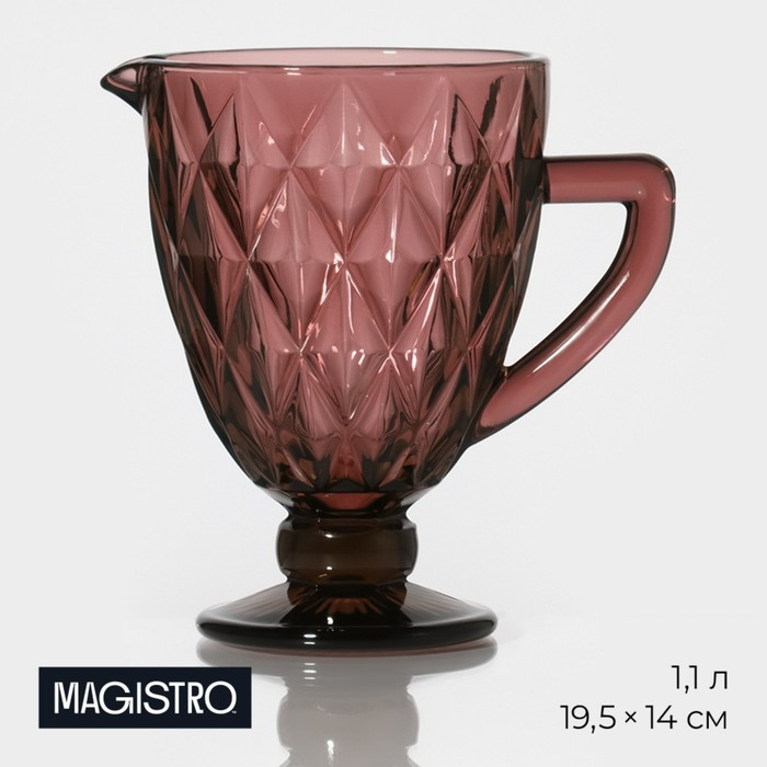 Кувшин для воды стеклянный Magistro «Круиз», 1,1 л, 14×19,5 см, цвет розовый Кувшин для воды стеклянный Magistro «Круиз», 1,1 л, 14×19,5 см, цвет розовый