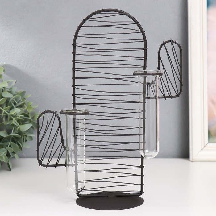 Декор металл, стекло Декор металл, стекло "Кактус. Штрихи" чёрный 15х9х26 см